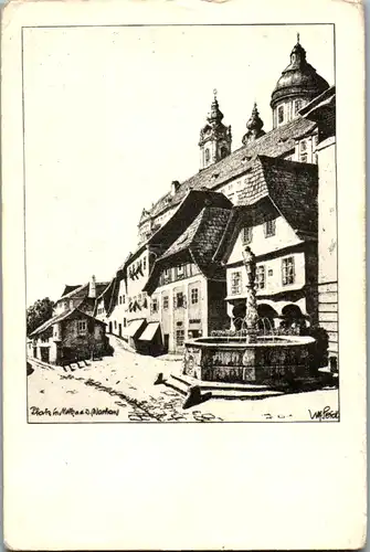 8883 - Künstlerkarte - Melk an der Donau , Wachau , signiert Ulf Seidl - nicht gelaufen