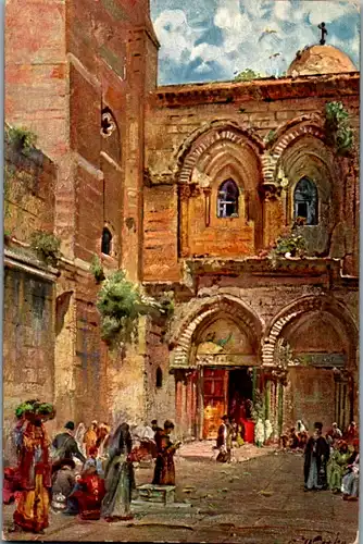 8976 - Israel - Jerusalem , Eingang zur Grabeskirche , signiert - nicht gelaufen