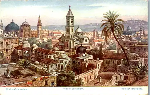 8981 - Israel - Jersusalem , Blick auf Jersusalem , View , Vue , signiert , Friedrich Perlberg  - nicht gelaufen