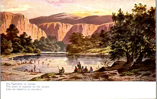 8986 - Israel - Die Taufstelle im Jordan , The place of baptism on the Jordan , signiert Friedrich Perlberg - nicht gelaufen