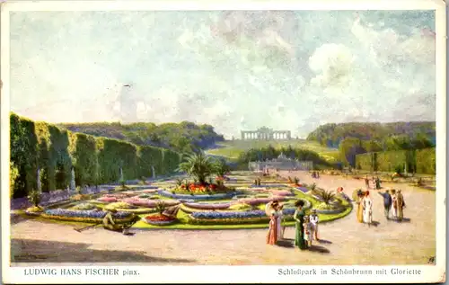 9037 - Künstlerkarte - Wien Schloßpark in Schönbrunn mit Gloriette , signiert Ludwig Hans Fischer - nicht gelaufen