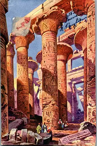 9069 - Künstlerkarte - Ägypten , Karnak , Temple at Karnak , signiert - gelaufen 1906