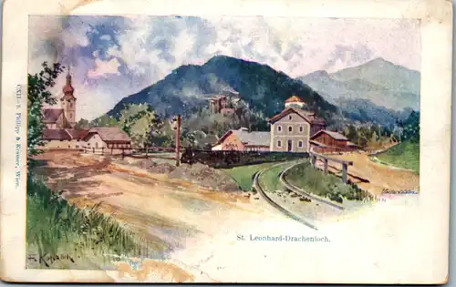 9112 - Künstlerkarte - Salzburg , St. Leonhard , Grödig , Drachenloch - nicht gelaufen