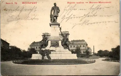 9135 - Ungarn - Budapest , Baross szobor , Monument - gelaufen 1904