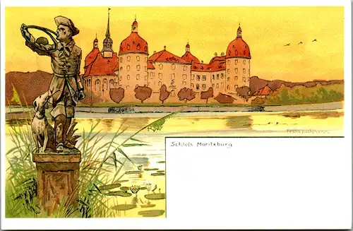 9136 - Künstlerkarte - Schloss Moritzburg , signiert Franz Hochmann - nicht gelaufen