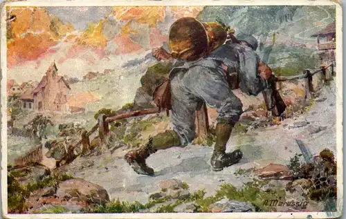 9141 - Künstlerkarte - Soldat Sigmund Unterluggauer , Glocke , WK , WW , signiert Marussig  - nicht gelaufen