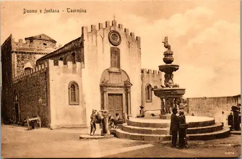 9157 - Italien - Taormina , Duomo e fontana , Brunnen - nicht gelaufen
