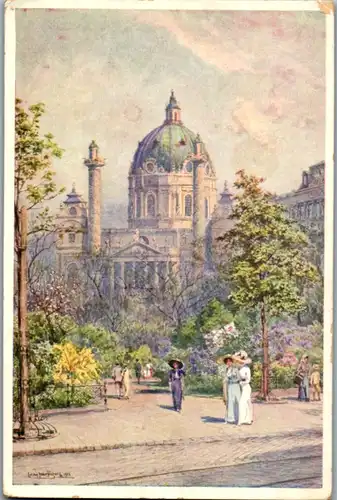 9165 - Künstlerkarte - Wien Karlskirche , signiert , Ludwig Hans Fischer - nicht gelaufen