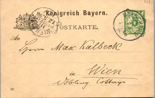 9168 - Deutschland - Ganzsache Bayern , München - Wien - gelaufen 1898