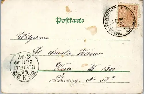 9178 - Motiv - Blumen , Straße mit Häusern , Maria Enzersdorf - Wien - gelaufen 1899