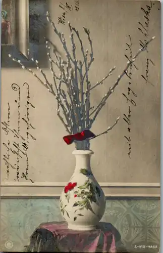 9182 - Motiv - Palmkätzchen in Vase - gelaufen 1906
