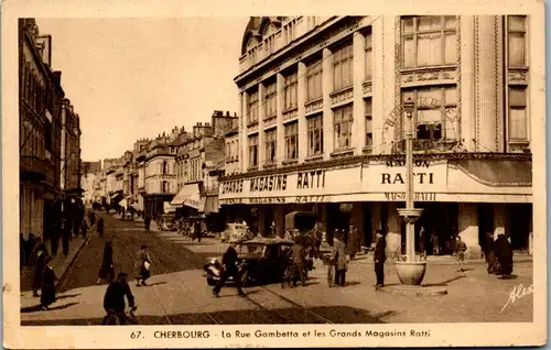9183 - Frankreich - Cherbourg , La Rue Gambetta et les Grands Magasins Ratti - nicht gelaufen