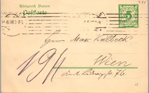 9216 - Deutschland - Ganzsache , Bayern , München - Wien - gelaufen 1908