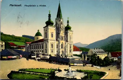 9223 - Steiermark - Mariazell , Hauptplatz u. Kirche - gelaufen 1918
