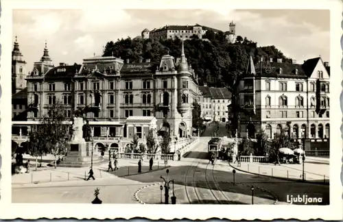 9286 - Slowenien - Ljubljana , Laibach , Altstadt , Brücke , Straßenbahn - nicht gelaufen 1943