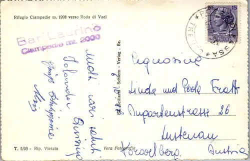 9310 - Italien - Rifugio Ciampedie verso Roda di Vael , Hotel - gelaufen 1958