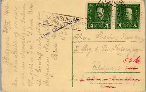 9335 - Serbien - Belgrad , Festung , Schiff , Feldpost , Zensuriert , Censor - gelaufen 1917