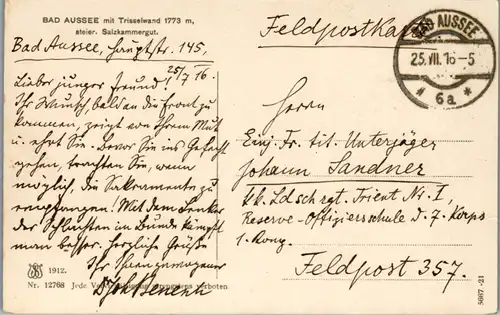 9355 - Steiermark - Bad Aussee mit Trisselwand , Feldpost , steirisches Salzkammergut - gelaufen 1916