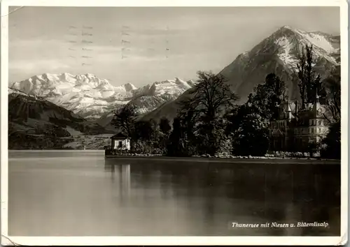 9374 - Schweiz - Thunersee mit Niesen und Blüemlisalp - gelaufen 1936
