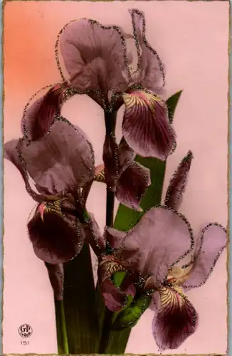 9394 - Motiv - Blumen mit Glitzer umrandet - gelaufen