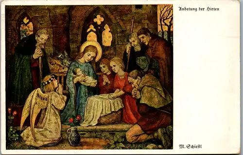 9399 - Künstlerkarte - Anbetung der Hirten , Matthäus Schiestl , Wiechmann Bildkarte - gelaufen 1925