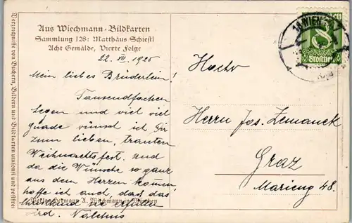 9399 - Künstlerkarte - Anbetung der Hirten , Matthäus Schiestl , Wiechmann Bildkarte - gelaufen 1925