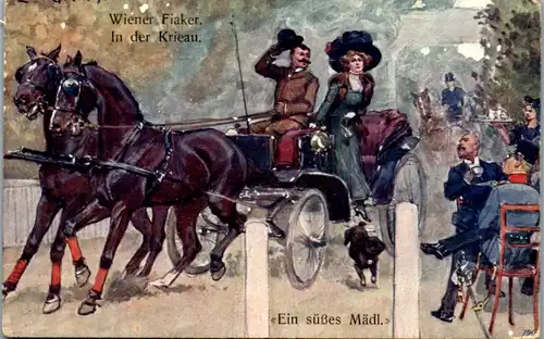 9436 - Künstlerkarte - Wiener Fiaker , In der Krieau , Ein süßes Mädl , signiert - gelaufen 1922
