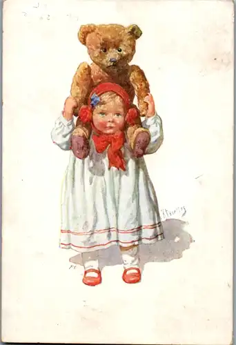 9471 - Künstlerkarte - Mädchen mit Stofftier , signiert K. Feierling - gelaufen 1922