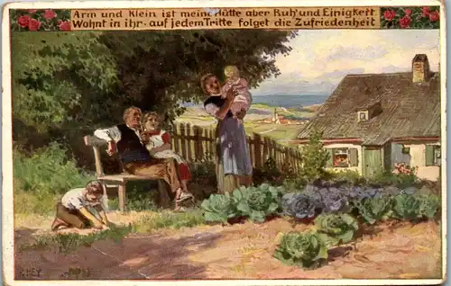 9474 - Künstlerkarte - Volksliederkarte , Arm und klein ist meine Hütte , signiert Paul Hey  - nicht gelaufen