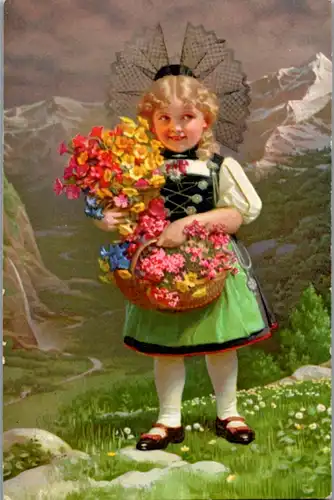 9500 - Künstlerkarte - Mädchen mit Blumen in Tracht - gelaufen 1933
