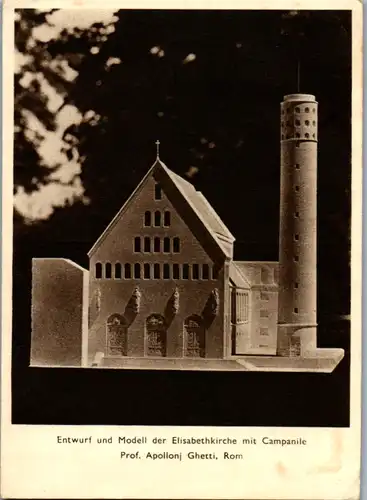 9536 -  - Entwurf und Modell der Elisabethkirche mit Campanile , Prof. Apollonj Ghetti , Rom - nicht gelaufen