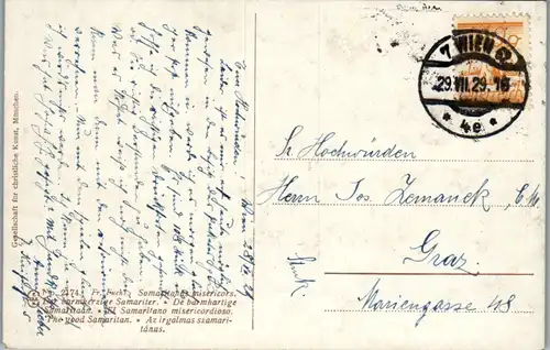 9559 - Künstlerkarte - Der barmherzige Samariter , signiert Fr. Fuchs - gelaufen 1929