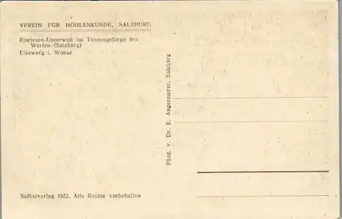 9597 - Salzburg - Eisriesen Unterwelt im Tennengebirge bei Werfen , Eiszwerg i. Wimur - nicht gelaufen 1922