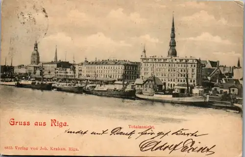 9611 - Lettland - Riga , Totalansicht , Schiffe im Hafen - gelaufen 1899