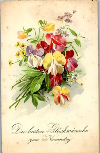 9632 -  - Die besten Glückwünsche zum Namenstag , Blumen - gelaufen 1920