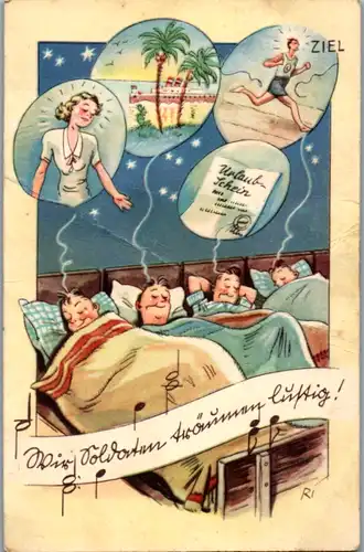 9710 - Humor - Soldatenleben , Feldpost , Wir Soldaten träumen lustig - gelaufen 1942