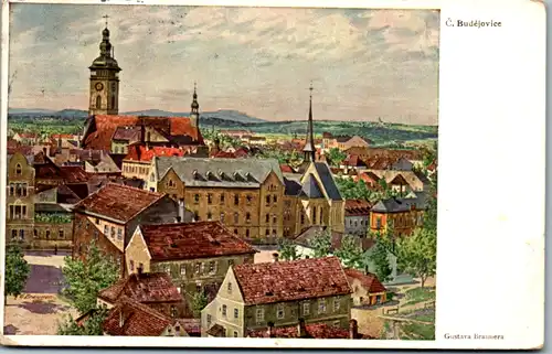 9717 - Künstlerkarte - C. Budejovice , Budweis , signiert Gustava Braunera - gelaufen 1925