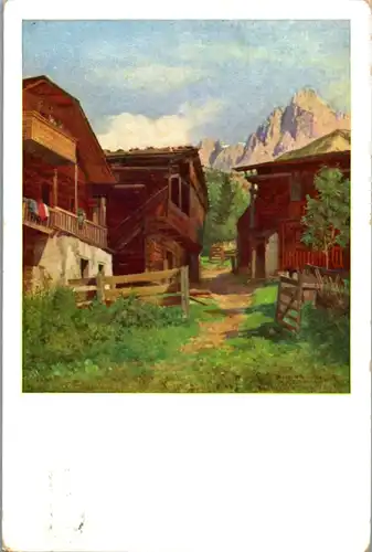 9776 - Künstlerkarte - Ramsauer Blockhäuser mit Dachstein , Ramsau , signiert K. M. Schuster - gelaufen 1940