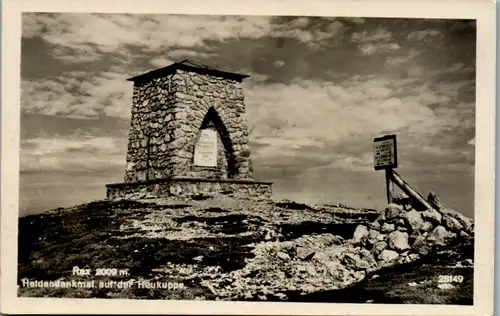 9858 - Niederösterreich - Rax , Heldendenkmal auf der Heukuppe - nicht gelaufen 1941