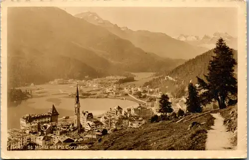 9894 - Schweiz - St. Moritz mit Piz Corvatsch , Panorama - gelaufen 1912