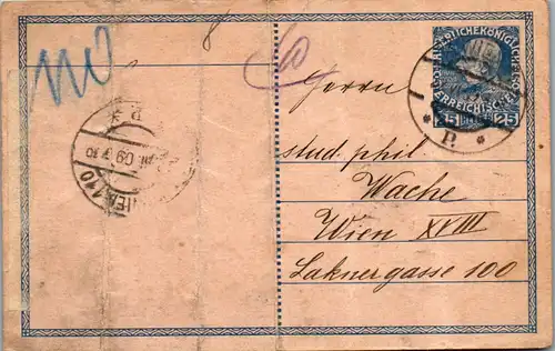 9906 - Ganzsache - Wien - gelaufen 1909