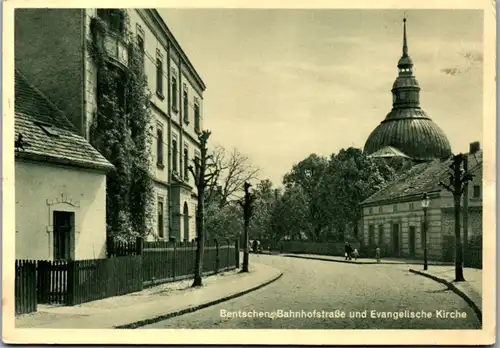 9964 - Polen - Bentschen , Zbaszyn , Bahnhofstraße und Evangelische Kirche - gelaufen 1942