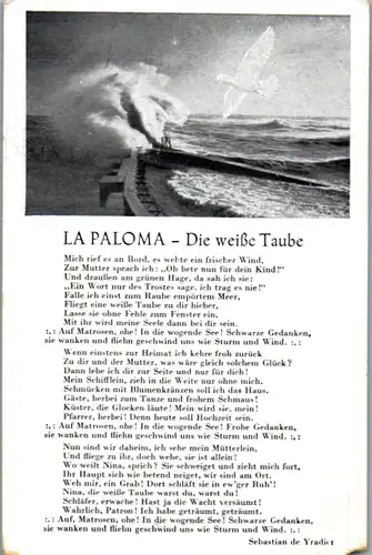 9986 - Motiv - Gedicht , Spruch , La Paloma die weiße Taube v. Sebastian de Yradier - nicht gelaufen