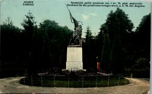 9987 - Kroatien - Osijek , Essegg , Spomenik palim junakom ces. Kr. 78. pjes. Pukovnije , Denkmal - gelaufen 1908