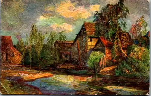 10007 - Künstlerkarte - Landschaft mit Häusern , gelaufen 1925