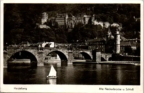 10053 - Deutschland - Heidelberg , Alte Neckarbrücke u. Schloß , Brücke , Zensur , Alliierte Zensurstelle 185 - gelaufen 1952
