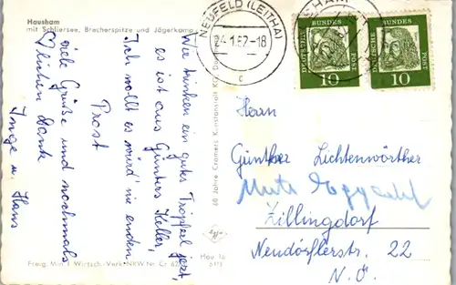 10104 - Deutschland - Hausham mit Schliersee , Brecherspitze und Jägerkamp , Aiplspitze - gelaufen 1962