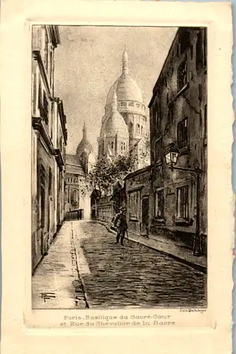 10607 - Künstlerkarte - Paris , Basilique du Sacre Coeur et Rue Chevalier de la Barre , Edit. Delahaye , signiert FF - nicht gelaufen