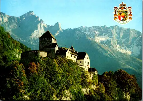 10720 - Liechtenstein - Schloß Vaduz mit Berglandschaft und Staatswappen - nicht gelaufen