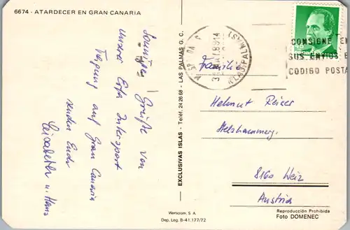 10735 - Spanien - Gran Canaria , Sonnenuntergang , Atardecer en Gran Canaria - gelaufen 1988